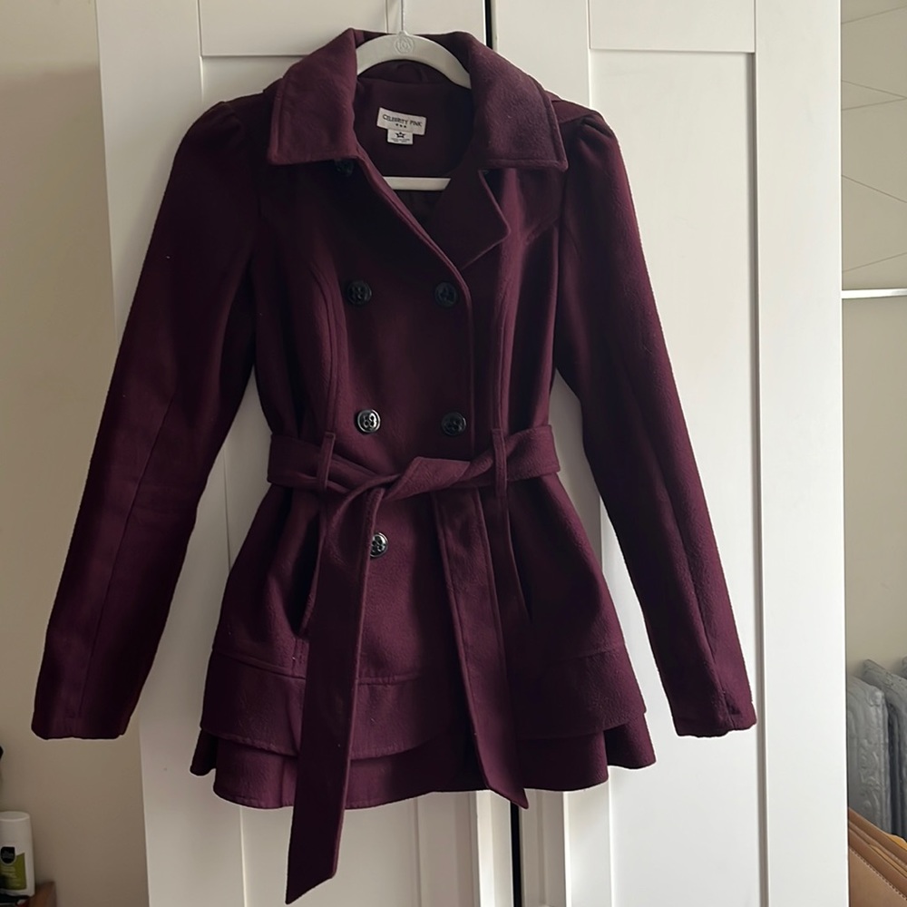 Wine/Burgundy Celebrity Pink Medium Pea Coat